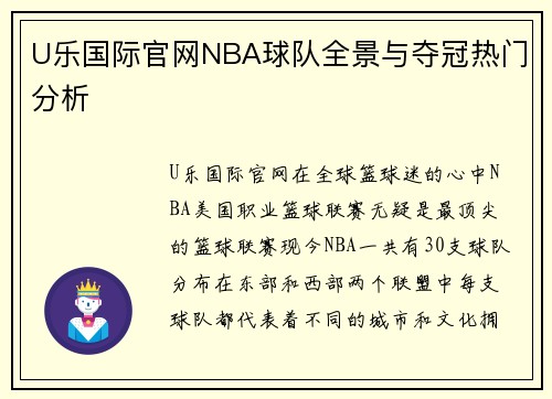 U乐国际官网NBA球队全景与夺冠热门分析